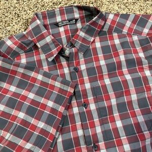 Arcteryx Shirt Men's Large Brohm Red Plaid Button Shirt Short Sleeve Outdoor